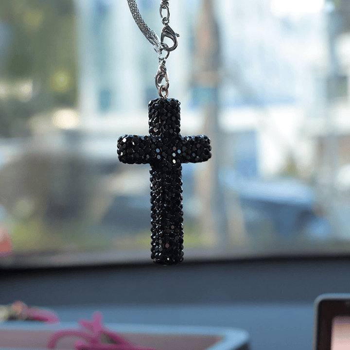 Ciondolo a croce per auto con decorazioni in cristallo Christianartworkshop : una fede radiosa per ogni viaggio. - Nero# - image 9