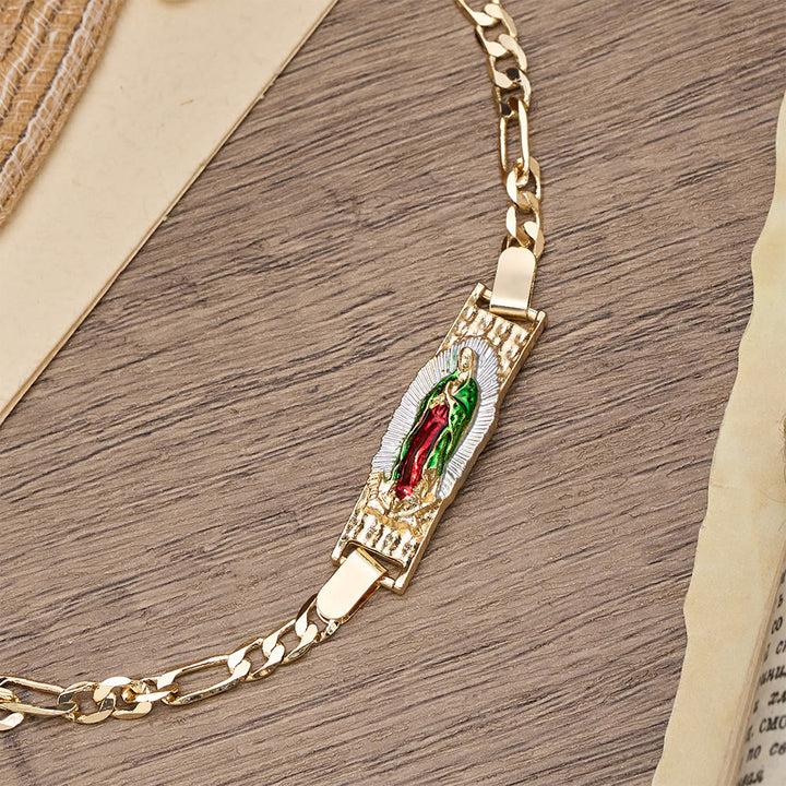Christianartworkshop Bracciale a catena Figaro con medaglioni devozionali di Maria e San Giuda: simbolo di protezione divina. - image 2