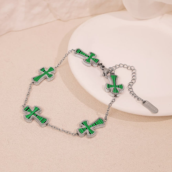 Christianartworkshop Bracciale con croce smaltata colorata: un simbolo lussuoso di fede e devozione gioiosa - Argento e verde - image 8