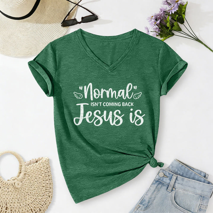 Christianartworkshop La normalità non tornerà più - T-shirt casual con scollo a V - Verde scuro - 2XL - image 14