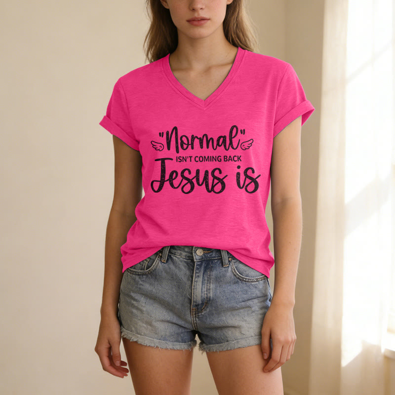 Christianartworkshop La normalità non tornerà più - T-shirt casual con scollo a V - Rosa - 2XL - image 24