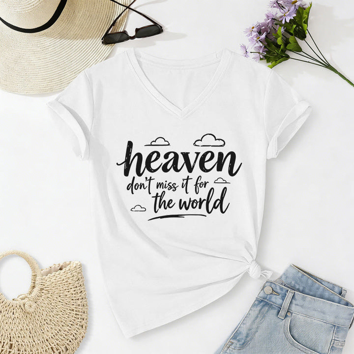 Christianartworkshop T-shirt casual con scollo a V e stampa di nuvole ispiratrici "Heaven Don't Miss It For The World" - Bianco - 2XL - image 6