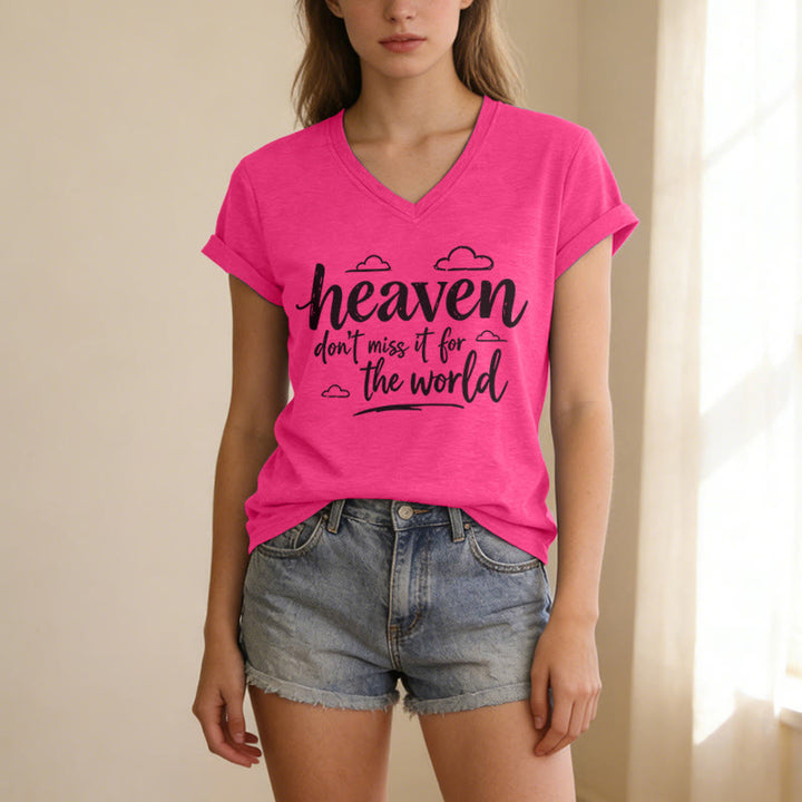 Christianartworkshop T-shirt casual con scollo a V e stampa di nuvole ispiratrici "Heaven Don't Miss It For The World" - image 25