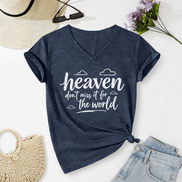 Christianartworkshop T-shirt casual con scollo a V e stampa di nuvole ispiratrici "Heaven Don't Miss It For The World" - Blu navy - 2XL - image 18