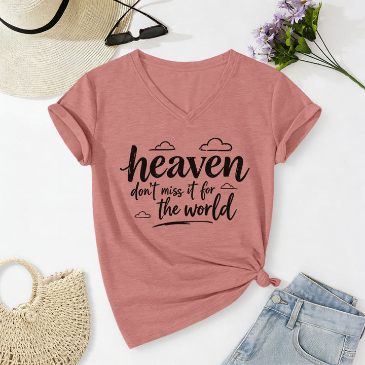 Christianartworkshop T-shirt casual con scollo a V e stampa di nuvole ispiratrici "Heaven Don't Miss It For The World" - Rosa chiaro - 2XL - image 10