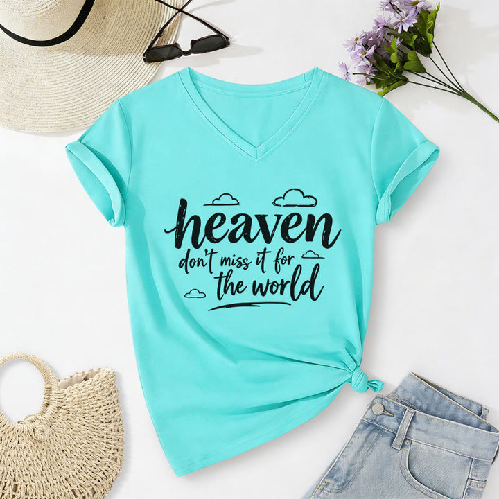 Christianartworkshop T-shirt casual con scollo a V e stampa di nuvole ispiratrici "Heaven Don't Miss It For The World" - Blu celeste - 2XL - image 8