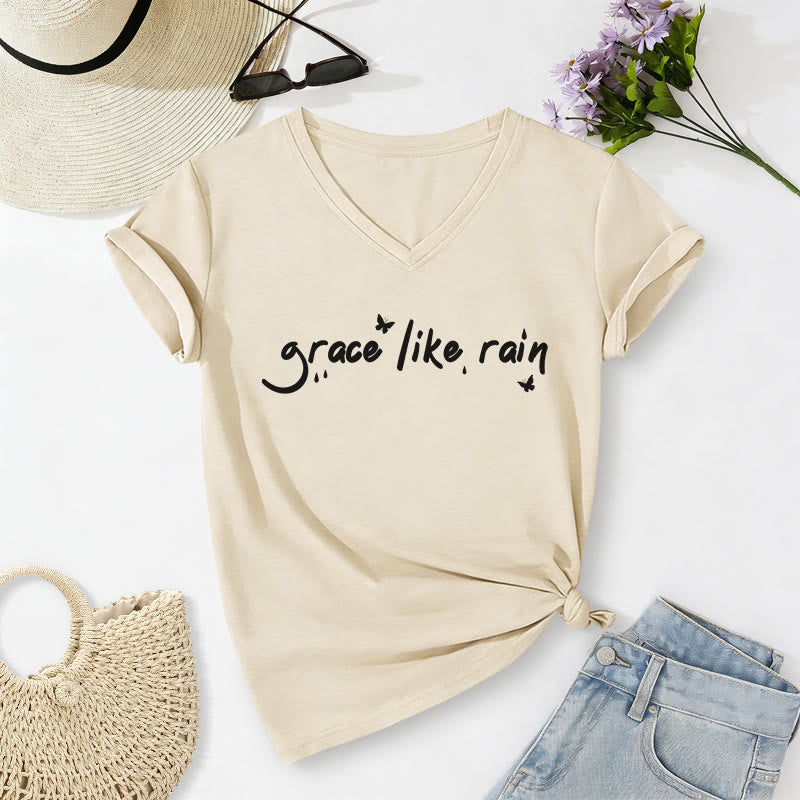 Christianartworkshop T-shirt casual con scollo a V "Grace Like Rain". - image 4