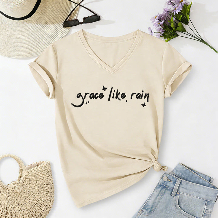 Christianartworkshop T-shirt casual con scollo a V "Grace Like Rain". - image 4