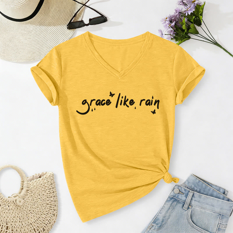 Christianartworkshop T-shirt casual con scollo a V "Grace Like Rain". - Giallo - 2XL - image 2