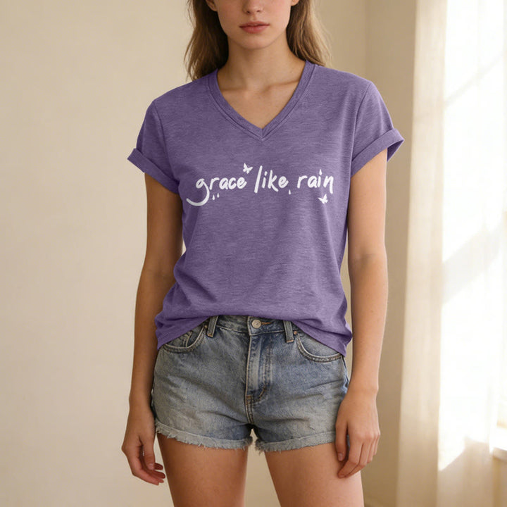 Christianartworkshop T-shirt casual con scollo a V "Grace Like Rain". - image 1