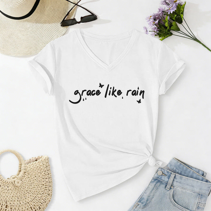 Christianartworkshop T-shirt casual con scollo a V "Grace Like Rain". - Bianco - 2XL - image 8