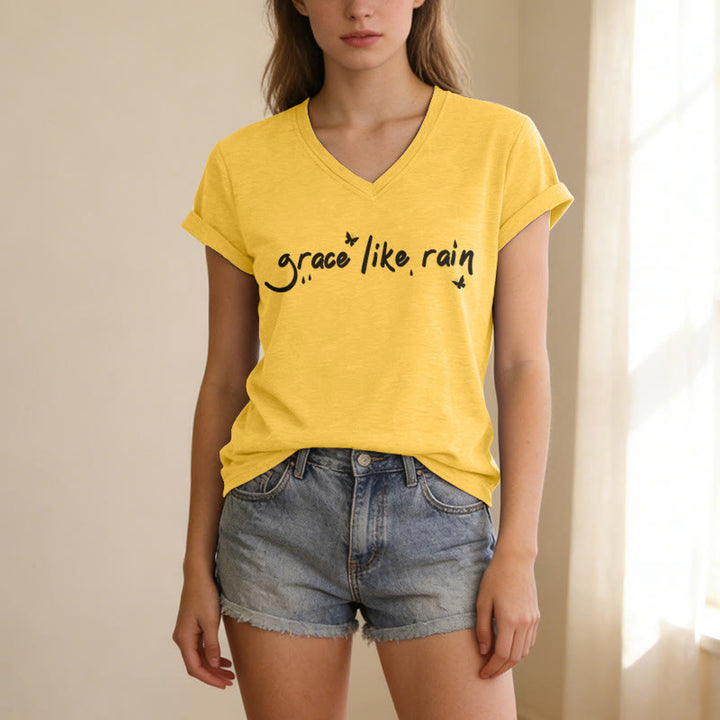 Christianartworkshop T-shirt casual con scollo a V "Grace Like Rain". - image 3