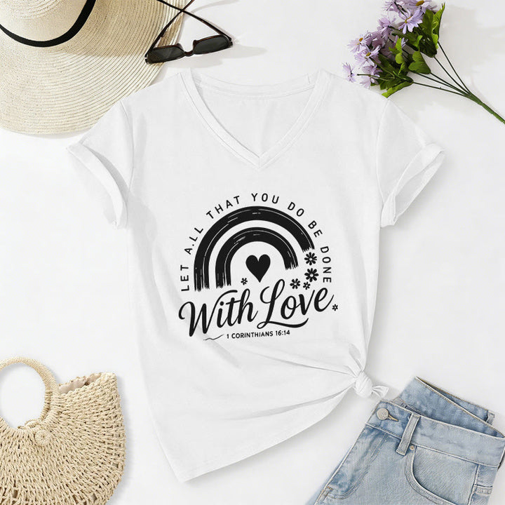 Christianartworkshop T-shirt casual con scollo a V e stampa floreale arcobaleno con versetto biblico e scritta "Love". - Bianco - 2XL - image 10