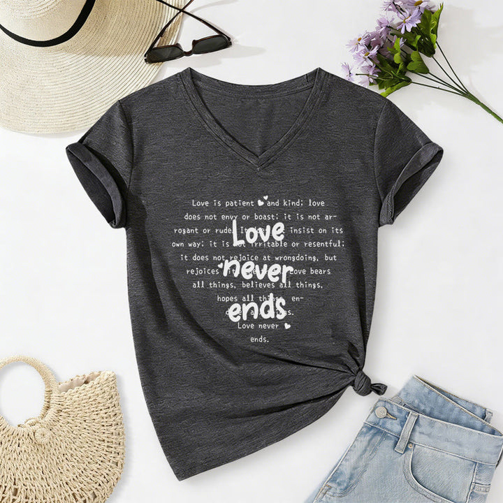 Christianartworkshop T-shirt casual con scollo a V e versetto biblico "L'amore non finisce mai". - Grigio scuro - 2XL - image 20