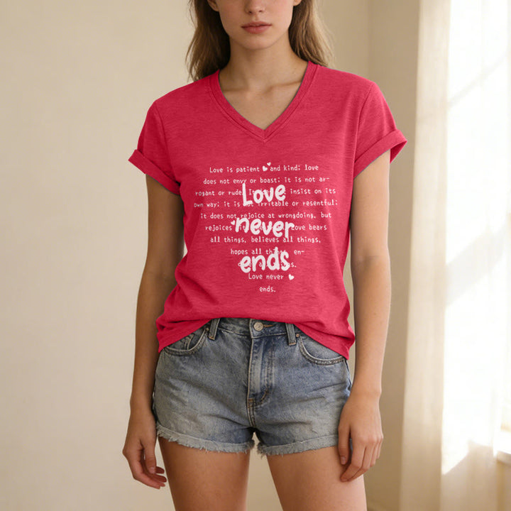 Christianartworkshop T-shirt casual con scollo a V e versetto biblico "L'amore non finisce mai". - image 23