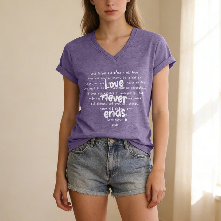 Christianartworkshop T-shirt casual con scollo a V e versetto biblico "L'amore non finisce mai". - image 17