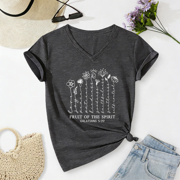 Christianartworkshop Frutto dello Spirito Galati 5:22 T-shirt casual con scollo a V e stampa floreale - Grigio scuro - 2XL - image 20