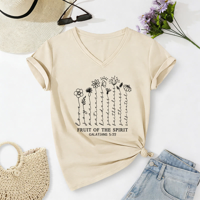 Christianartworkshop Frutto dello Spirito Galati 5:22 T-shirt casual con scollo a V e stampa floreale - Beige - 2XL - image 2