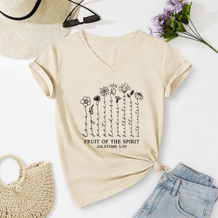 Christianartworkshop Frutto dello Spirito Galati 5:22 T-shirt casual con scollo a V e stampa floreale - Beige - 2XL - image 2