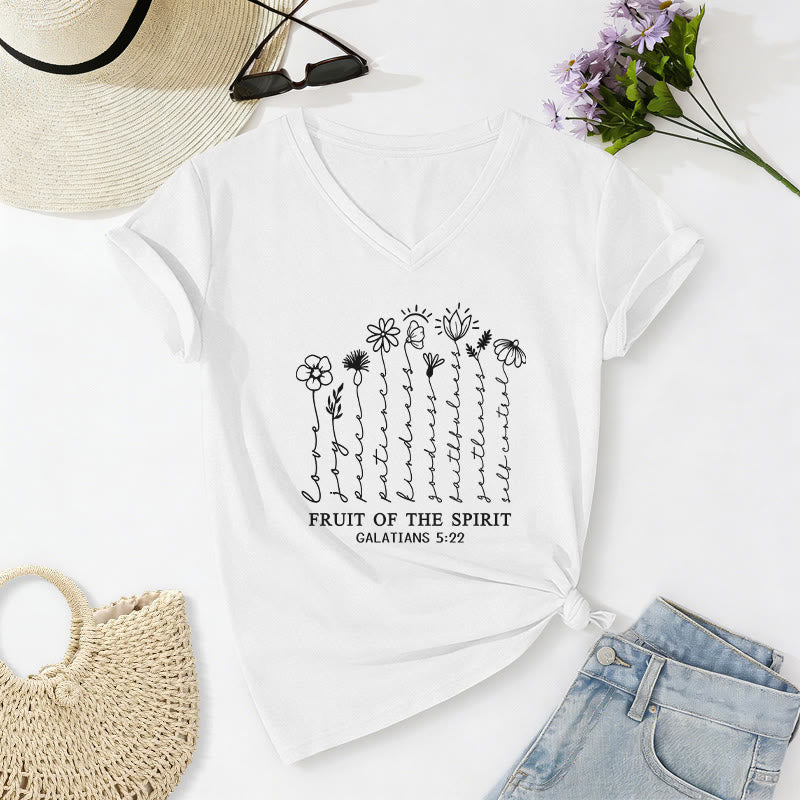 Christianartworkshop Frutto dello Spirito Galati 5:22 T-shirt casual con scollo a V e stampa floreale - Bianco - 2XL - image 6