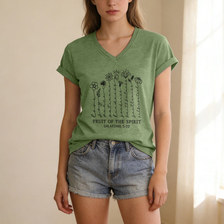 Christianartworkshop Frutto dello Spirito Galati 5:22 T-shirt casual con scollo a V e stampa floreale - image 5