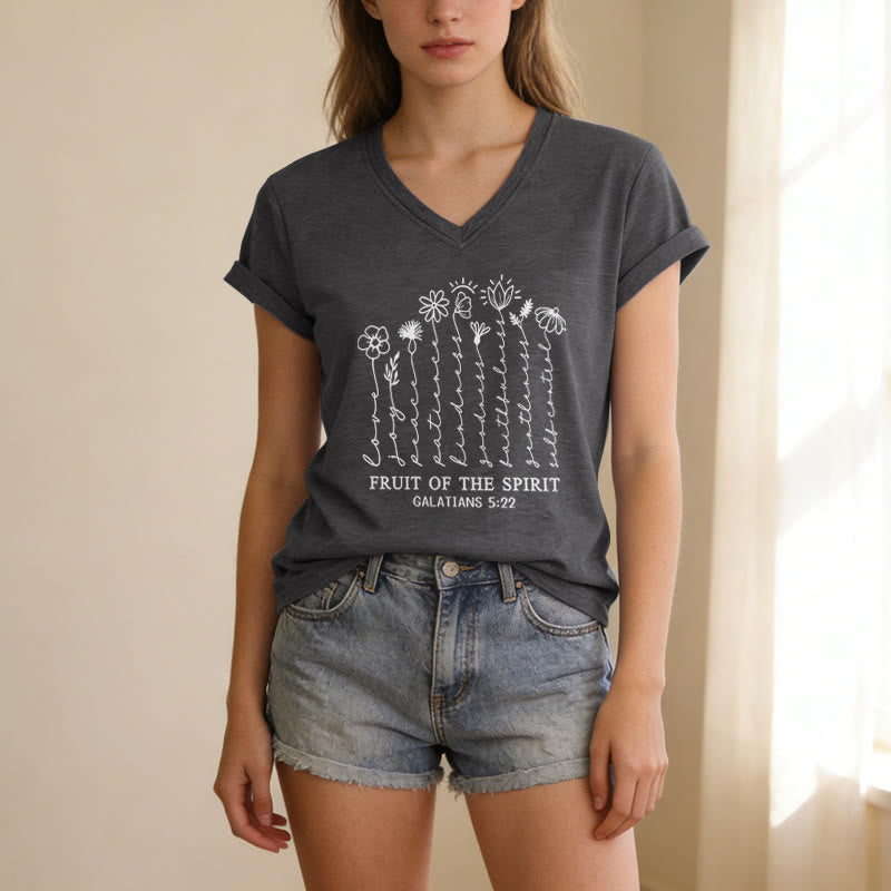 Christianartworkshop Frutto dello Spirito Galati 5:22 T-shirt casual con scollo a V e stampa floreale - image 21