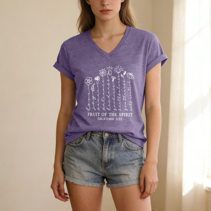 Christianartworkshop Frutto dello Spirito Galati 5:22 T-shirt casual con scollo a V e stampa floreale - image 17