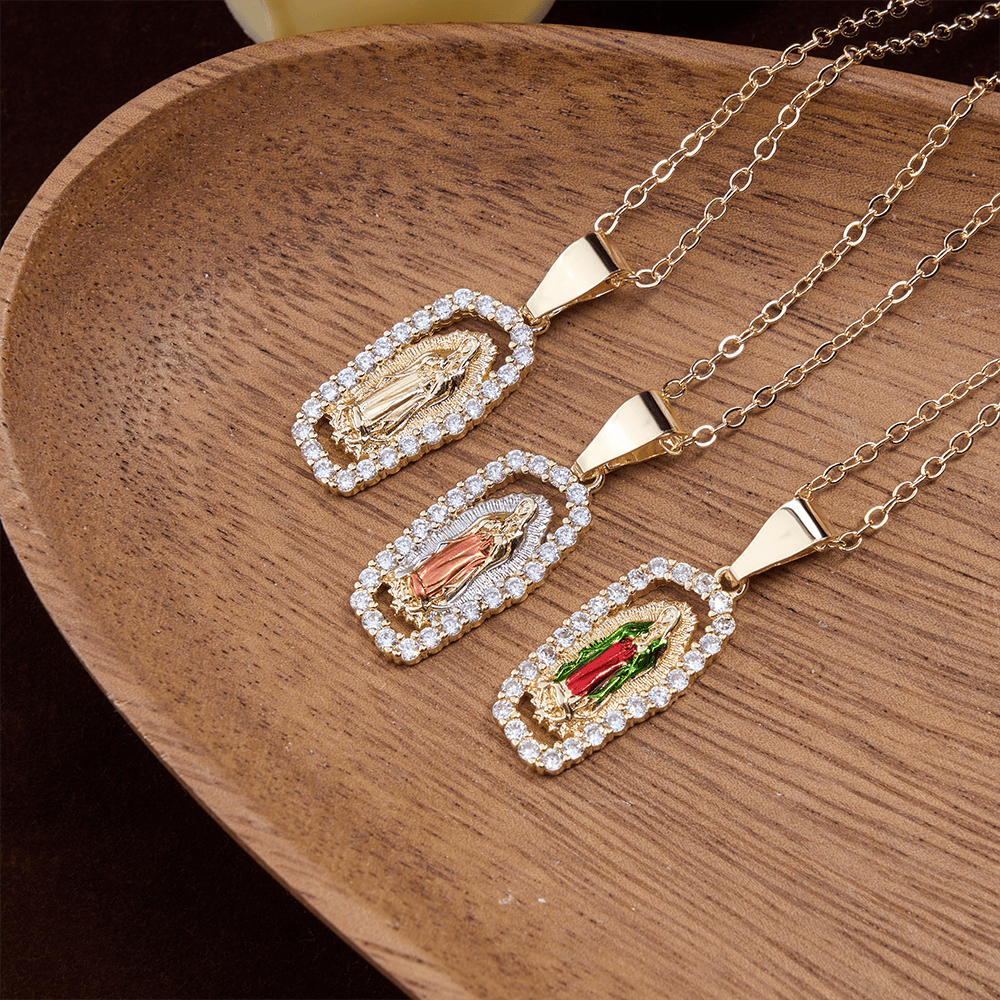 Christianartworkshop Collana con veste tricolore della Vergine di Guadalupe: un promemoria dell'intercessione celeste e della devozione - image 1