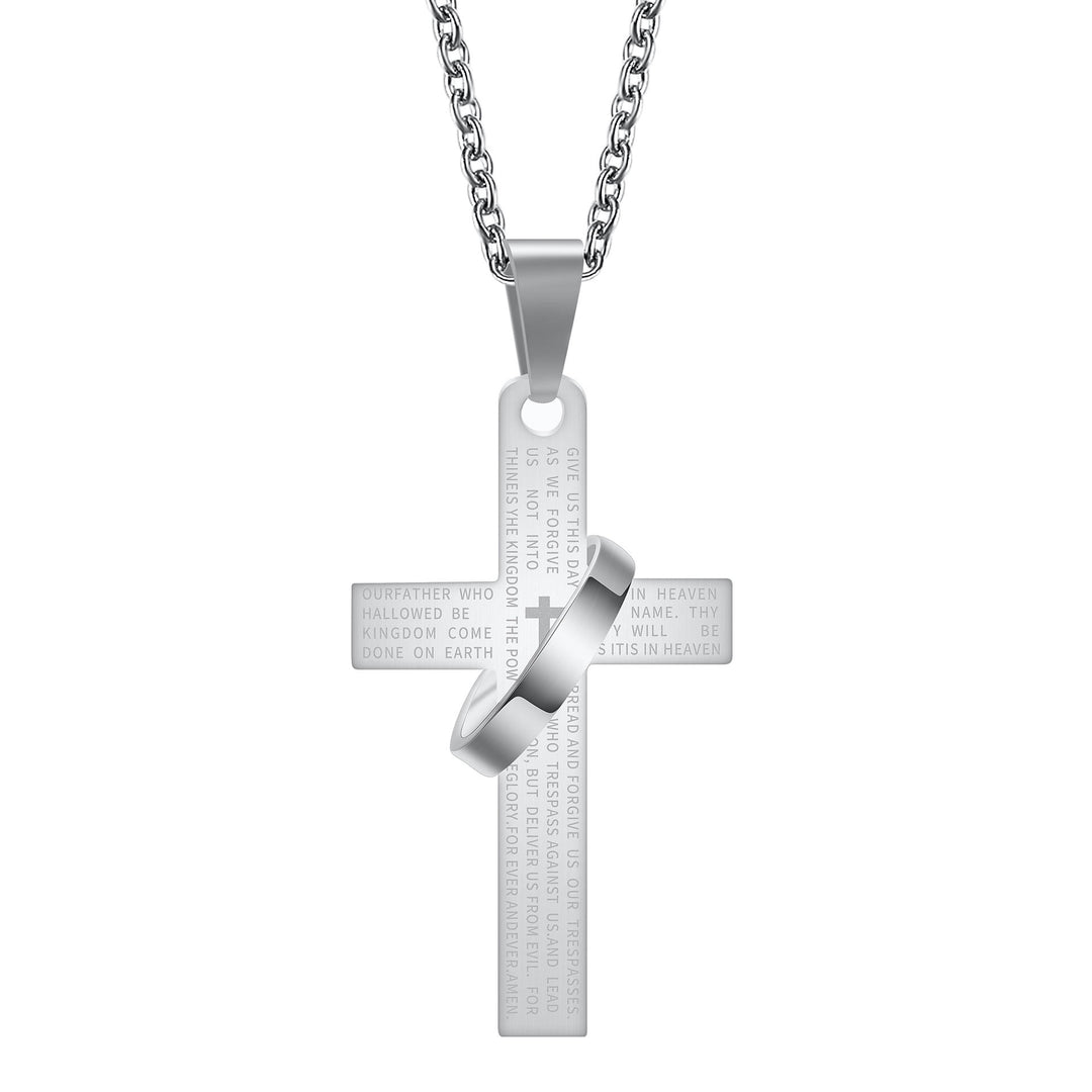 Christianartworkshop Collana con ciondolo a croce inciso con la preghiera del Padre Nostro e anello girevole - Argento - image 3