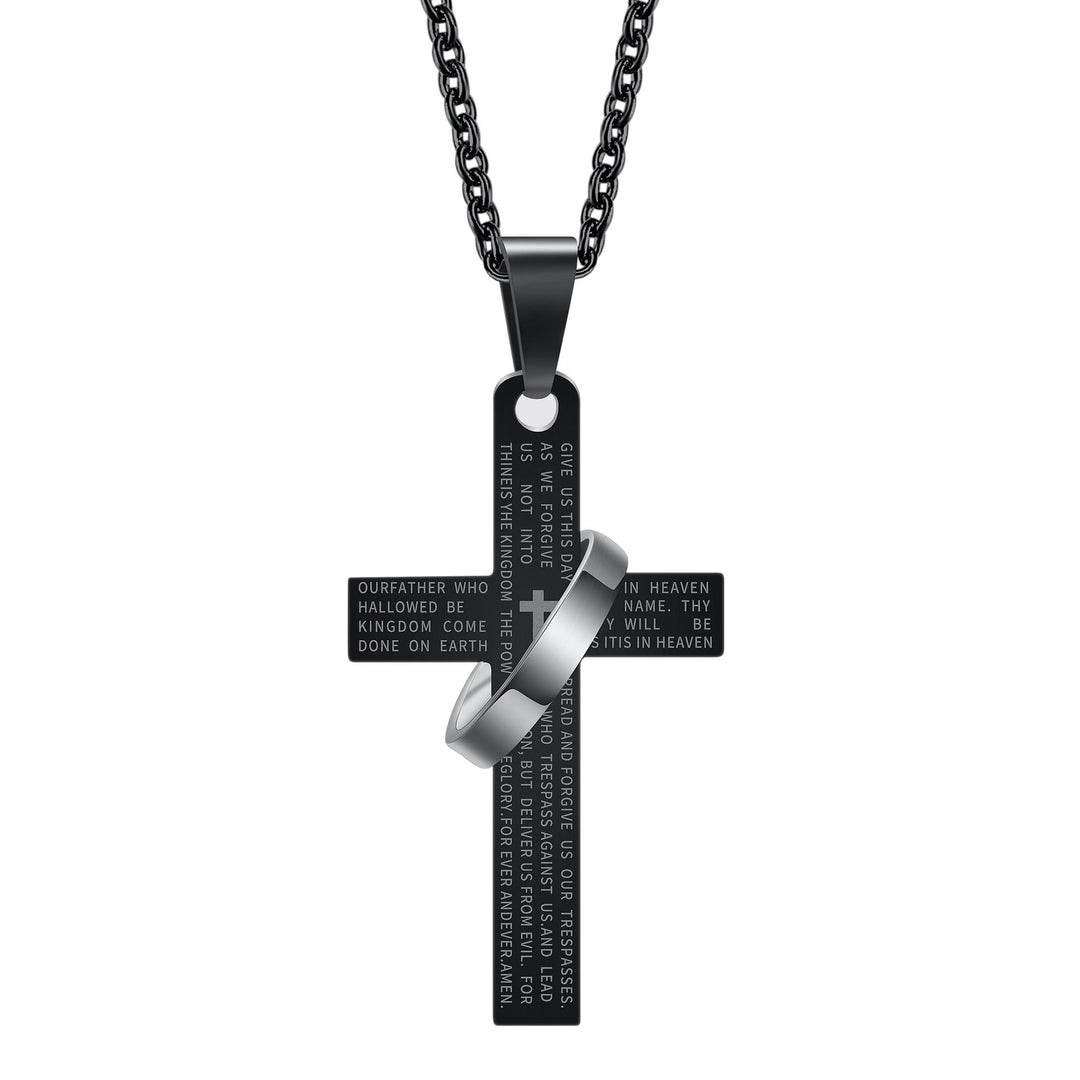 Christianartworkshop Collana con ciondolo a croce inciso con la preghiera del Padre Nostro e anello girevole - image 2