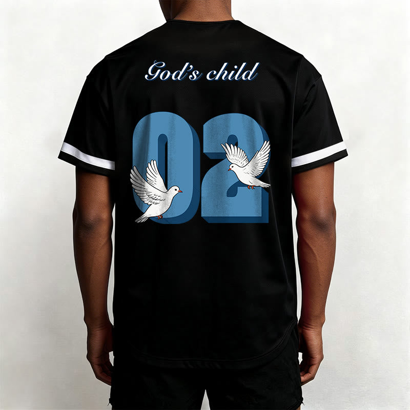 Christianartworkshop Maglia da baseball con design ispiratore "Figlio di Dio" con colomba e numero - image 2