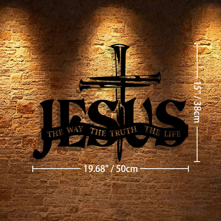 Christianartworkshop Decorazione da parete in metallo con Gesù fedele e croce, decorazione per la casa - 19,68*15"*0,05"/50*38*0,12cm - Nero - image 10