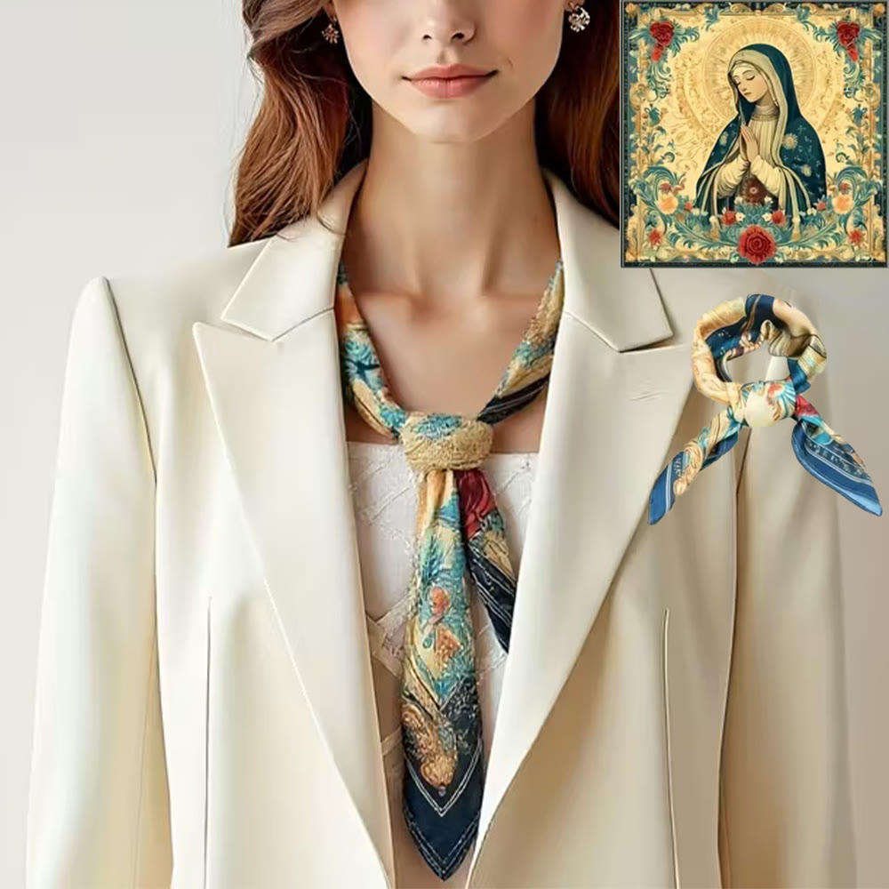 Christianartworkshop Sciarpa di raso con la Madonna Serena: Un fiore di devozione - UN - image 0