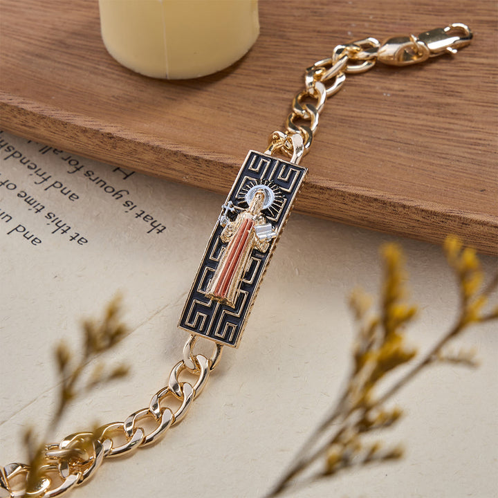 Christianartworkshop Bracciale a catena cubana con medaglioni devozionali della Madonna e di San Giuda, simbolo di protezione divina. - image 5