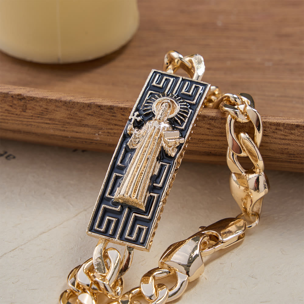 Christianartworkshop Bracciale a catena cubana con medaglioni devozionali della Madonna e di San Giuda, simbolo di protezione divina. - Nostra Signora - image 2