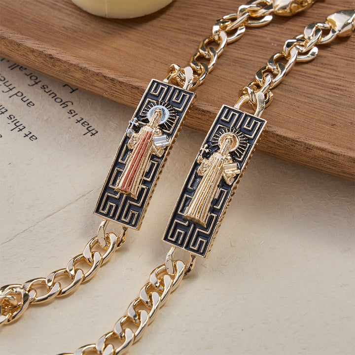 Christianartworkshop Bracciale a catena cubana con medaglioni devozionali della Madonna e di San Giuda, simbolo di protezione divina. - image 1
