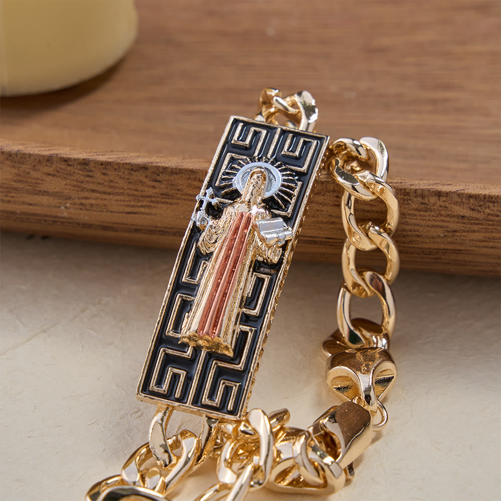 Christianartworkshop Bracciale a catena cubana con medaglioni devozionali della Madonna e di San Giuda, simbolo di protezione divina. - San Giuda - image 4