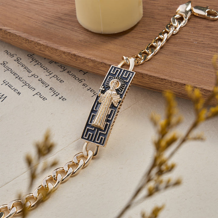 Christianartworkshop Bracciale a catena cubana con medaglioni devozionali della Madonna e di San Giuda, simbolo di protezione divina. - image 3