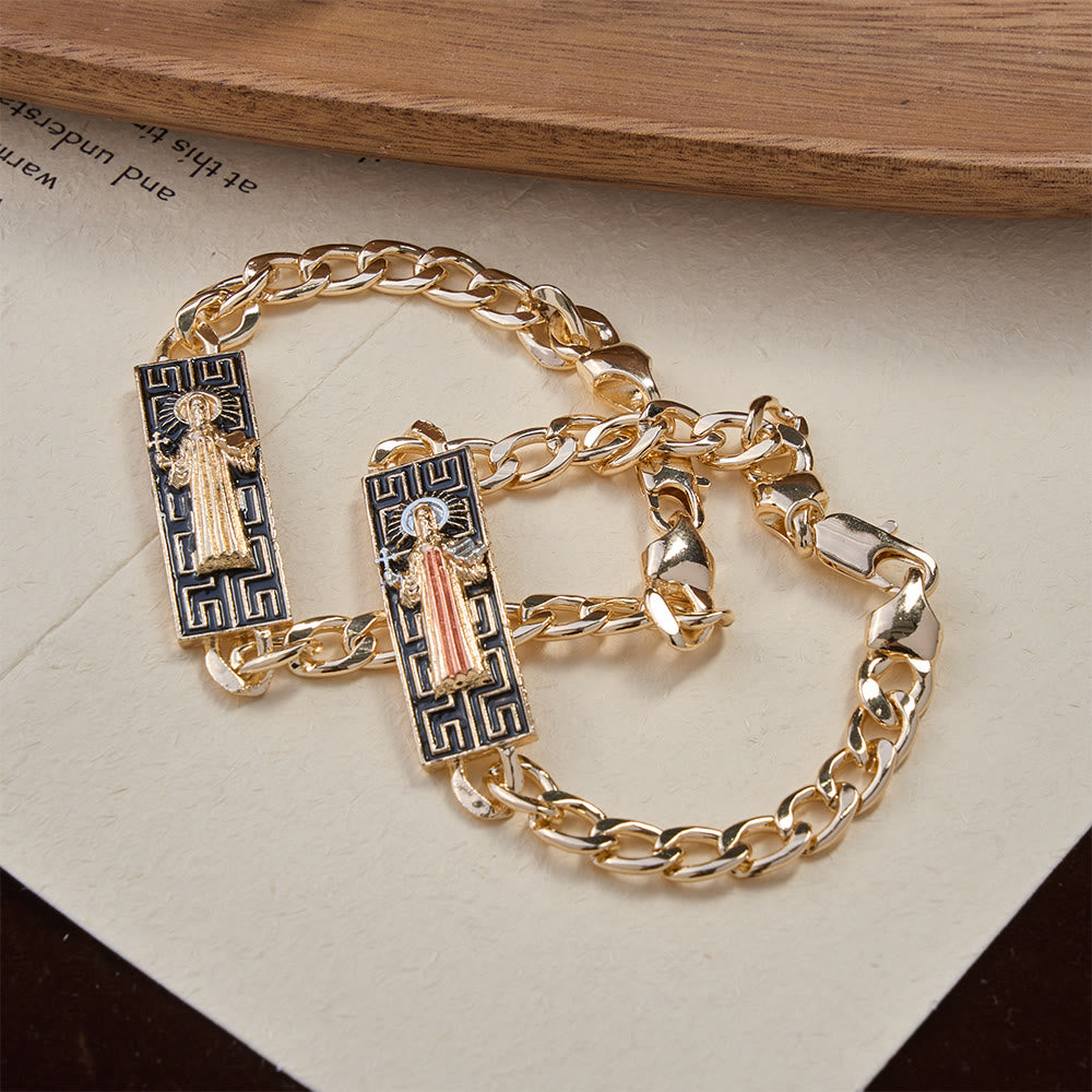 Christianartworkshop Bracciale a catena cubana con medaglioni devozionali della Madonna e di San Giuda, simbolo di protezione divina. - image 0