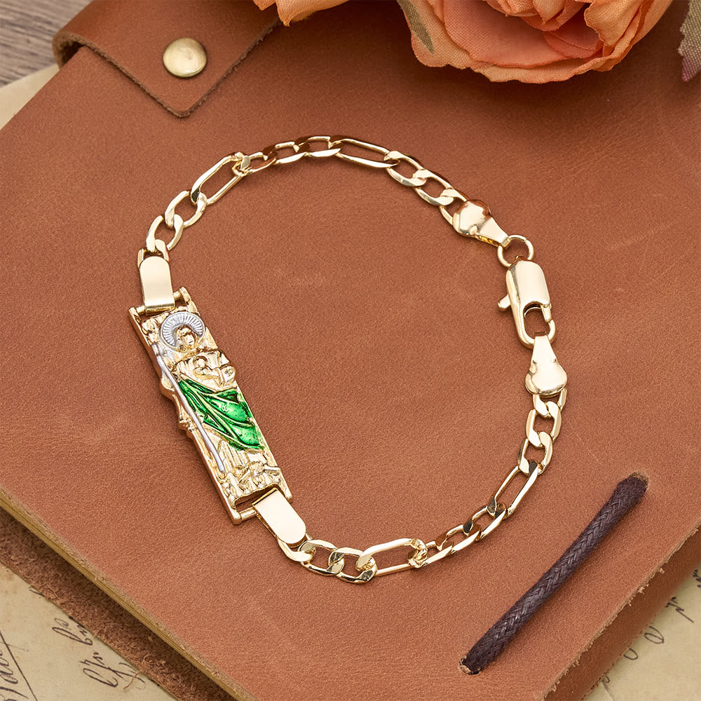 Christianartworkshop Bracciale rettangolare con medaglione devozionale e catena Figaro raffigurante San Giuda - Verde - 21 cm - image 0