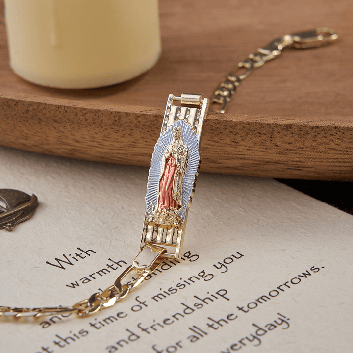 Christianartworkshop Bracciale devozionale della Madonna con catena Figaro, simbolo della grazia divina - Tonalità oro rosa e Nostra Signora - 21 cm - image 7