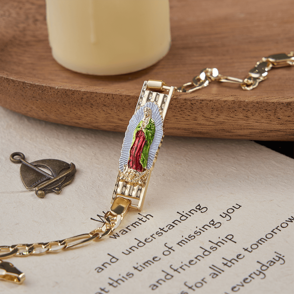 Christianartworkshop Bracciale devozionale della Madonna con catena Figaro, simbolo della grazia divina - Smalto e Nostra Signora - 21 cm - image 3