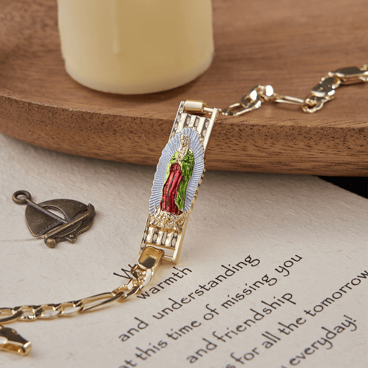 Christianartworkshop Bracciale devozionale della Madonna con catena Figaro, simbolo della grazia divina - Smalto e Nostra Signora - 21 cm - image 3