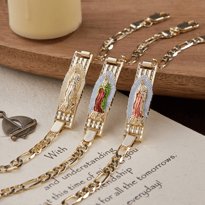 Christianartworkshop Bracciale devozionale della Madonna con catena Figaro, simbolo della grazia divina - image 0