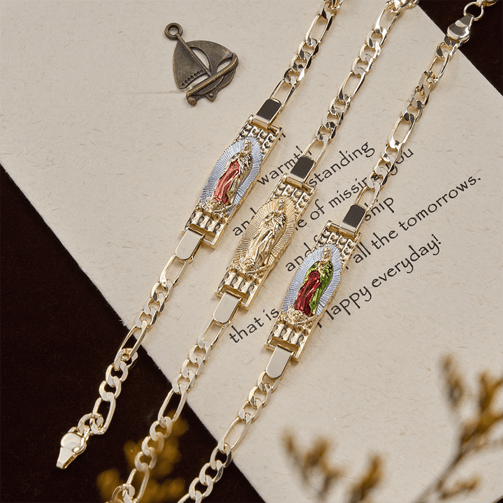 Christianartworkshop Bracciale devozionale della Madonna con catena Figaro, simbolo della grazia divina - image 1