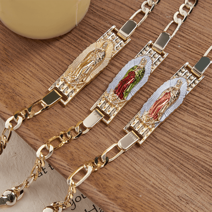 Christianartworkshop Bracciale devozionale della Madonna con catena Figaro, simbolo della grazia divina - image 2