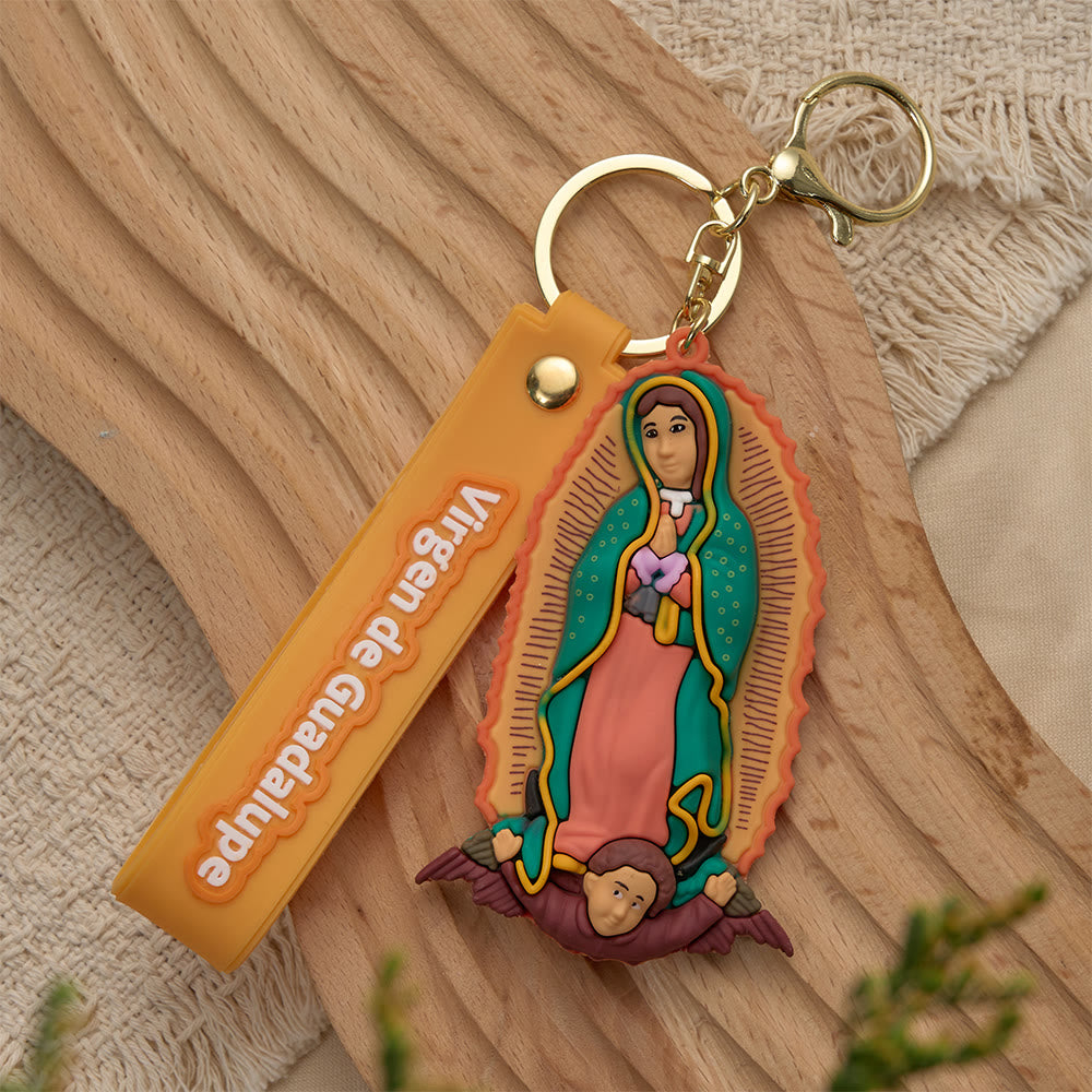 Christianartworkshop Portachiavi devozionale della Madonna di Guadalupe e di San Giuda: emblema di fede e protezione spirituale. - Madonna Arancione - image 3