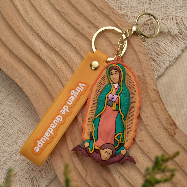 Christianartworkshop Portachiavi devozionale della Madonna di Guadalupe e di San Giuda: emblema di fede e protezione spirituale. - Madonna Arancione - image 3