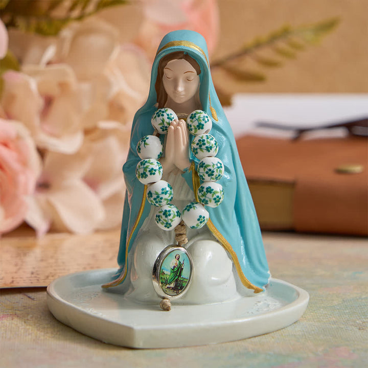 Christianartworkshop Rosario da dito in ceramica verde con decorazioni floreali e medaglia di San Giuda - image 3