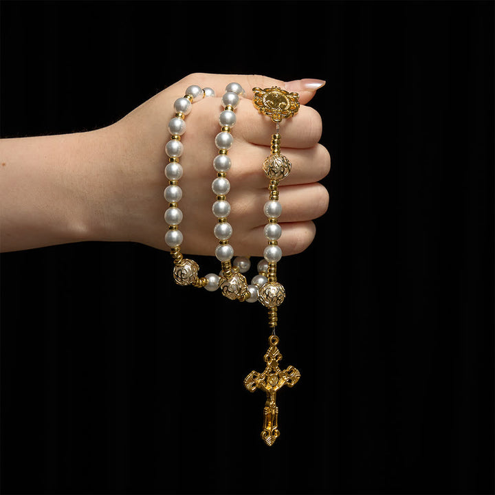 Christianartworkshop Elegante rosario bianco della Vergine Maria con lettere personalizzate per il nome - image 1